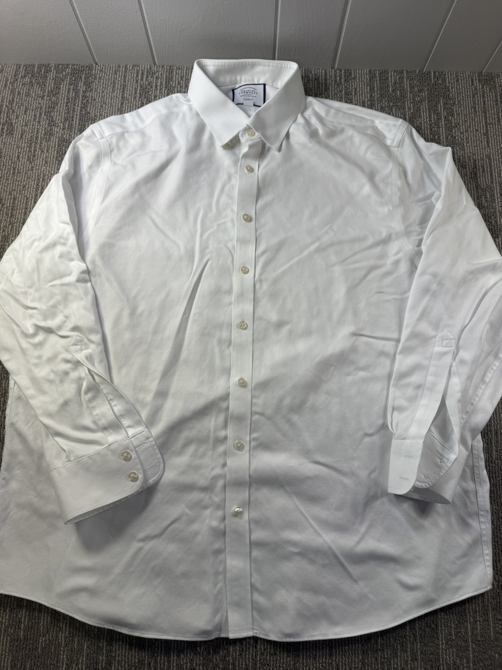 Charles Tyrwhitt Dress Shirt Mens 18 34/35 White Herringbone Classic Non Iron LS